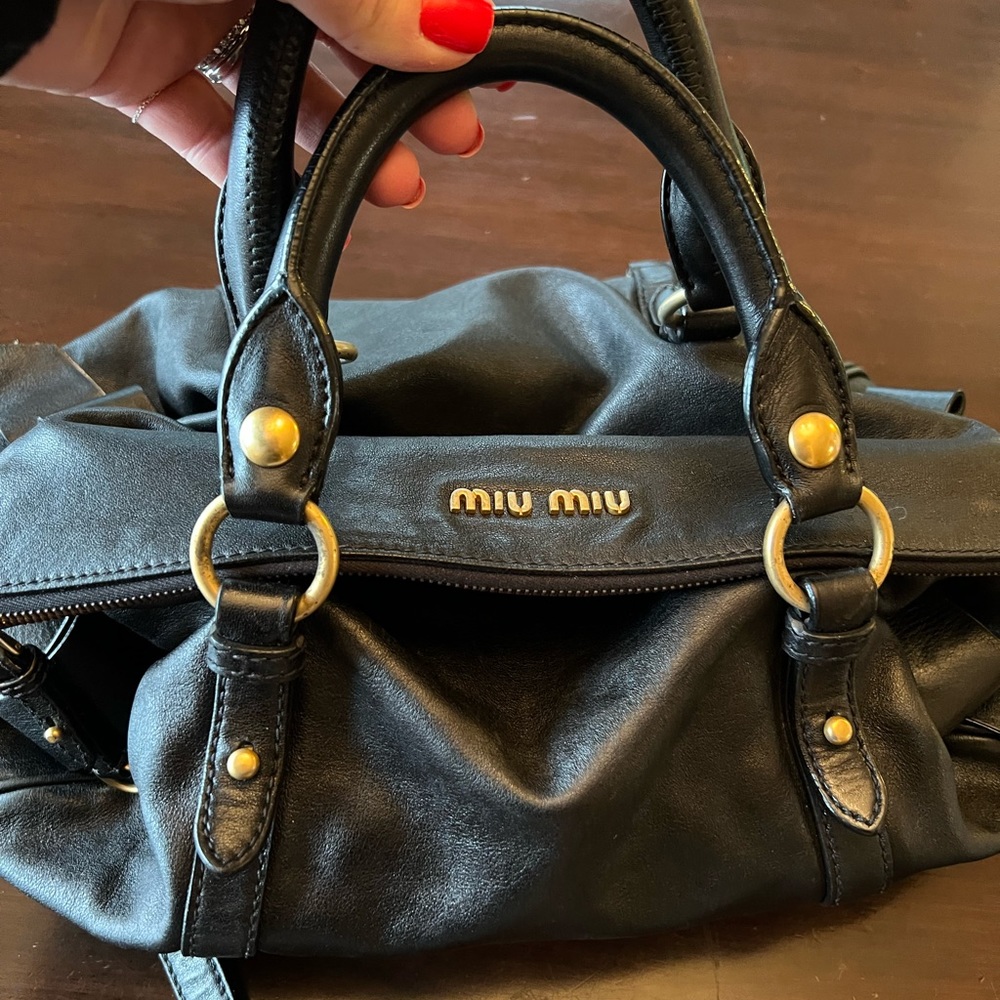 Miu Miu Vitelli Lux Bow Handbag black
